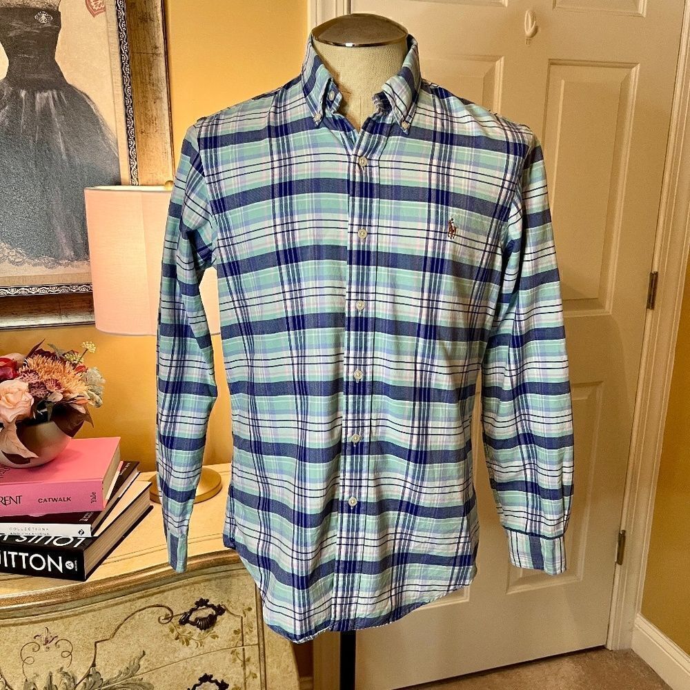 EEUC Men's Ralph Lauren Button Down Plaid Oxford Shirt Size SMALL